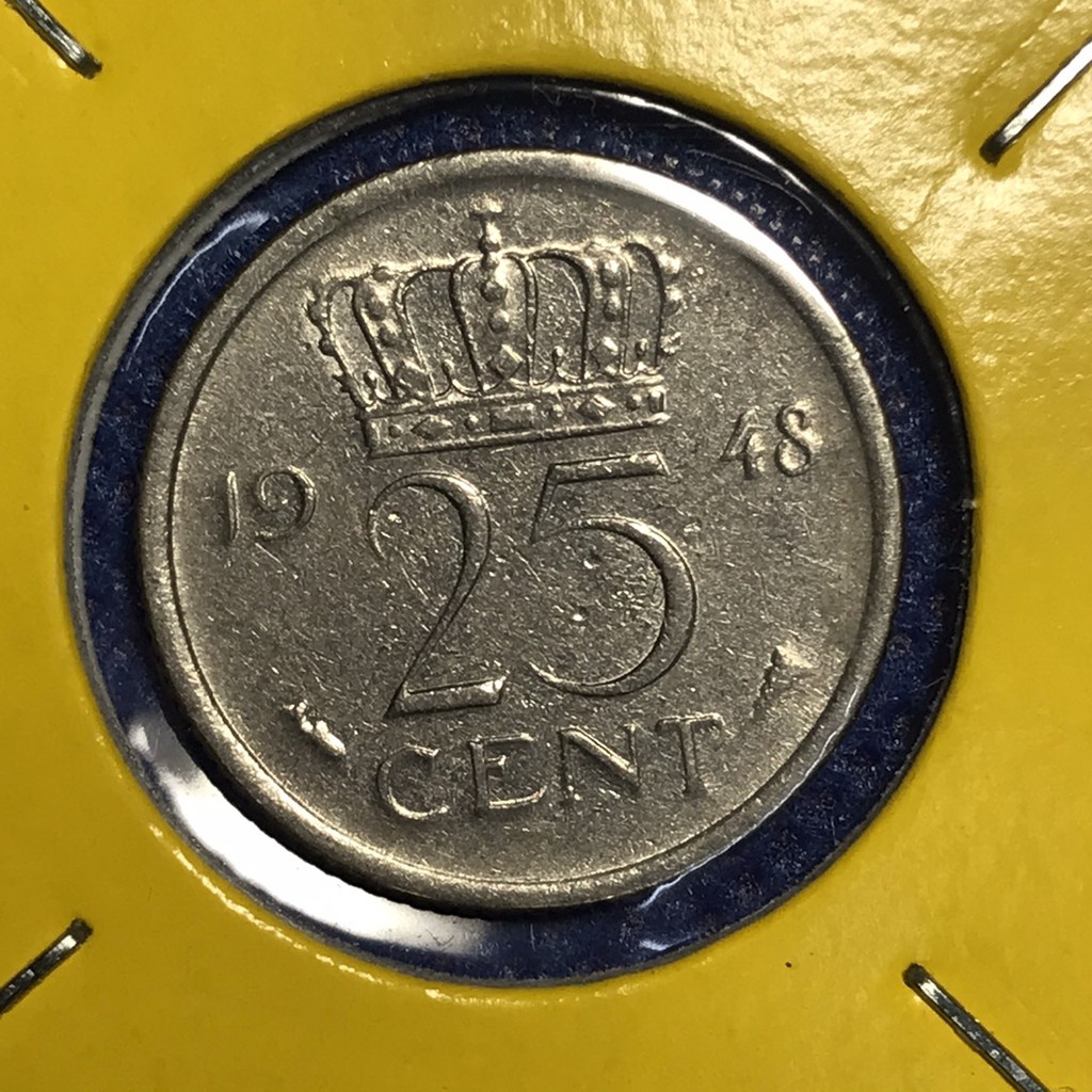 เหรียญเก่า14323 ปี1948 Netherlands 25Cents ของแท้ เหรียญสะสม เหรียญต่างประเทศ หายาก