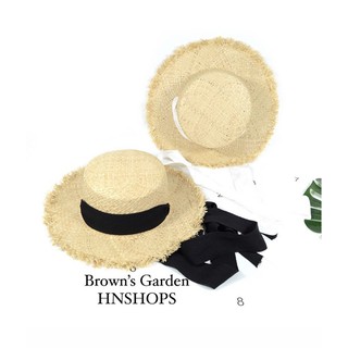 (Brown’s Garden)หมวกสานเชือกผูกคาง Raffia หมวกสานไปทะเล ปลายรุ่ย #10