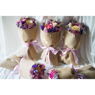 ช่อดอกไม้แห้งขนาดใหญ่ สูง 60 cm ดอกไม้จริงอบแห้ง 100% สีม่วงขาวชมพู สุดน่ารัก