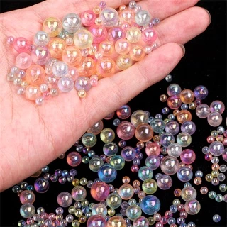 Beadia [6/8/10 มม.] (Non-Hole) สไตล์ใหม่อะคริลิค Non-Hole Plated AB ลูกปัดกลมสีสันสดใสเหมาะสําหรับ DIY ทําเครื่องประดับที่สวยงามหัตถกรรมไม่มีรู