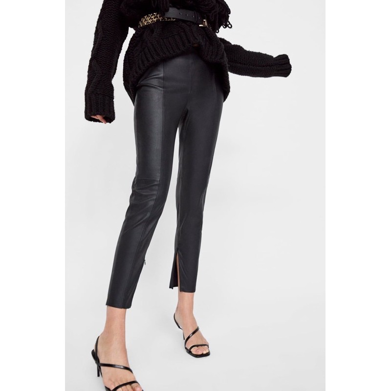 ZARA high waisted faux leather skinny pants กางเกงหนังขายาว กางเกงหนังเอวสูง สีดำ