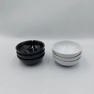 ถ้วยน้ำจิ้ม ทรงกลมลายไก่วนขอบแดง คละสีขอบ กลมสีขาวดำ ราคา/1ใบ