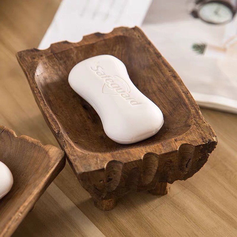 THAILUCKY ที่ใส่สบู่มีขา ไม้สักเก่า อุปกรณ์ห้องน้ำ Soap Dish