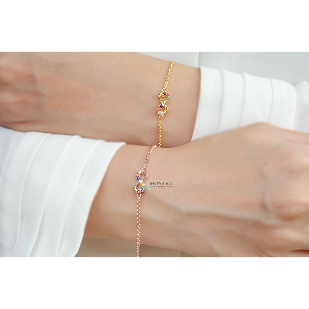 สร้อยข้อมือนพเก้าอินฟินิตี้ สร้อยข้อมือพลอยแท้เสริมดวง สร้อยข้อมือเงินแท้ 925 ฝังพลอยแท้ by Montra J