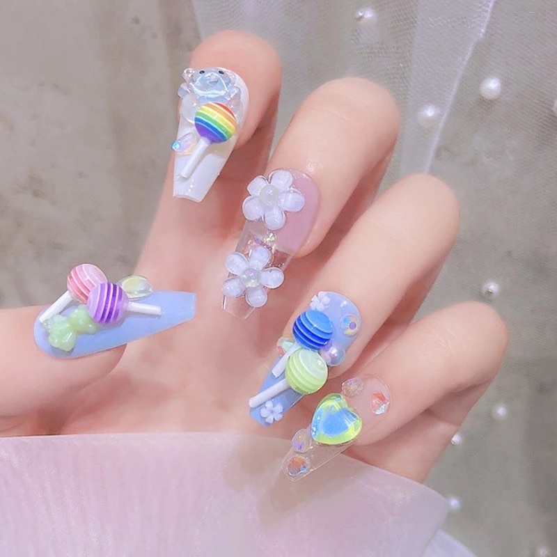 🎀30ชิ้น เรซิ่น ของแต่งเล็บ อมยิ้ม หมี โบ ใช้ติดเล็บ DIY Aurora Bowknot 3D Nail Art - รูปที่ 3