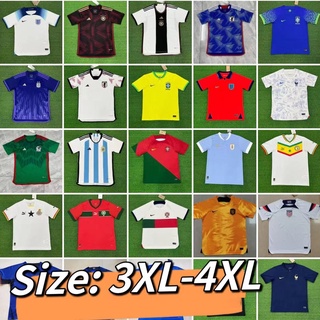 เสื้อกีฬาแขนสั้น ลายทีมชาติฟุตบอล Brazil Mexico Argentina Portugal Netherlands France ขนาด 3XL-4XL สไตล์เยอรมนี และญี่ปุ่น พร้อมส่ง 22 23