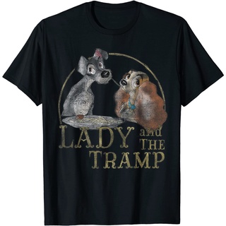 เสื้อยืด พิมพ์ลายดิสนีย์ The Lady And The Tramp Eating Spaghetti สําหรับผู้ใหญ่Size S-5XL