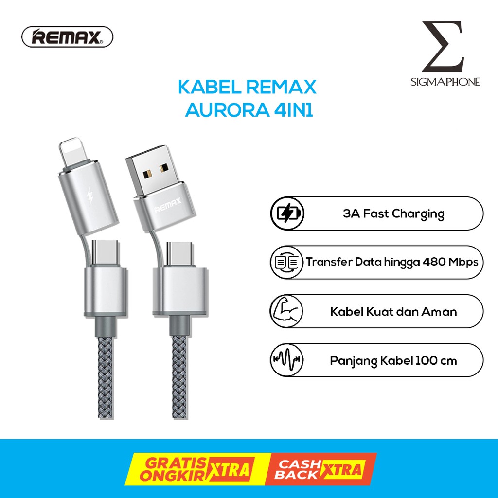 Remax Aurora 4 In 1 สายเคเบิ้ลข้อมูล Remax 4 In 1 สําหรับสมาร์ทโฟน Rc