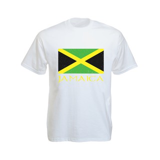 เสื้อยืดราสต้าTee-Shirt Jamaica Green Yellow Black Flag เสื้อยืดสีขาว/สีดำ Jamaica Green Yellow Black Flag White White/