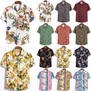 เสื้อเชิ้ตแขนสั้นลายดอกไม้ฮาวายสําหรับผู้ชาย