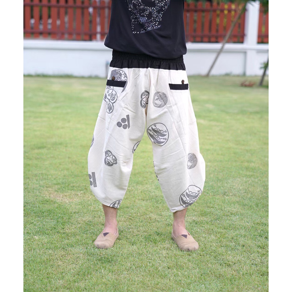 Samurai pants กางเกงซามูไร ฟรีไซซ์  (Unisex) กางเกง4 ส่วน กางเกงผ้าฝ้าย