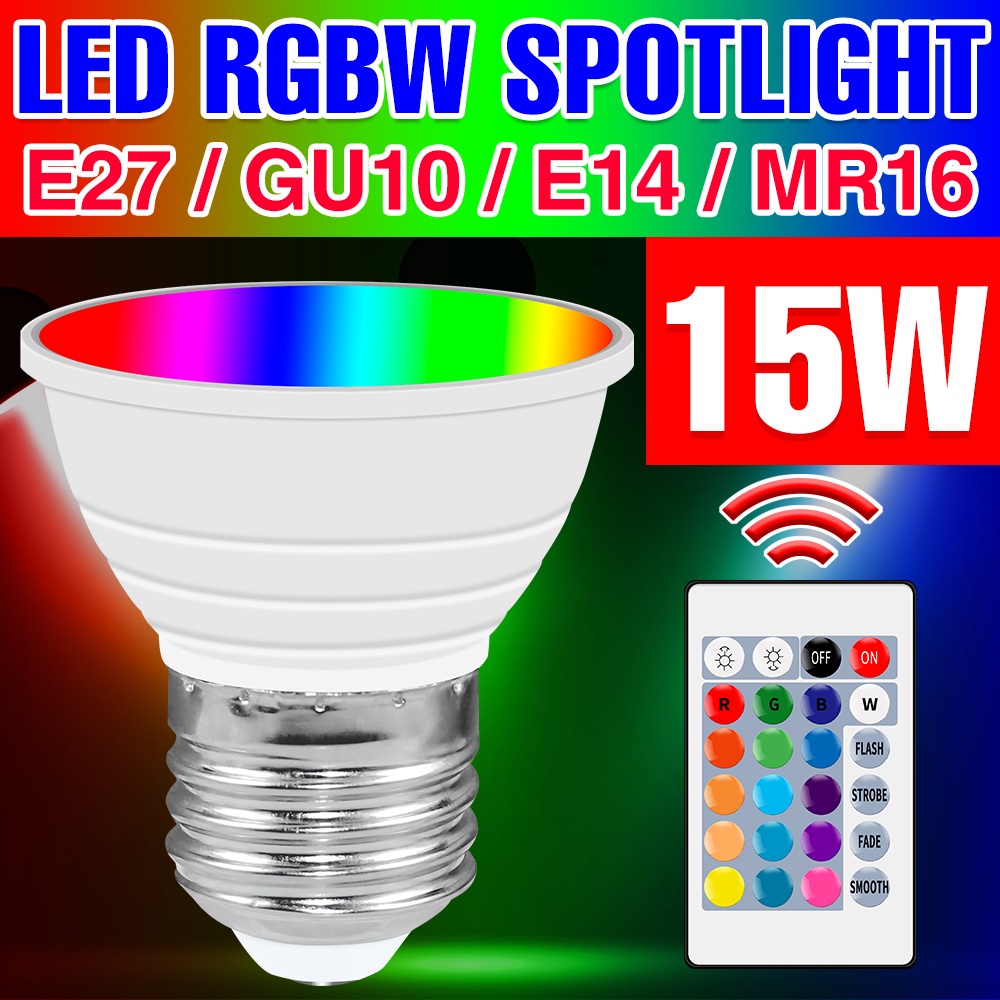 E27 RGB Light 220V หลอดไฟ LED สี Spotlight GU10 โคมไฟ E14 15W Smart Light MR16 110V หลอดไฟหรี่แสงได้สำหรับ Home Party