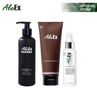 AloEx 3 Steps Set ชุดดูแลหนังศรีษะ Set B Serum 120ml. + Black Shampoo + Hair Mask