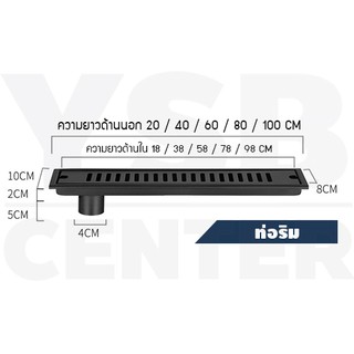 รางระบายน้ำ ท่อด้านข้าง ตะแกรงระบายน้ำ สแตนเลส304 กันกลิ่น กันแมลง (สีดำ)