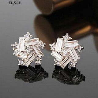 👍💎หญิง Windmill โชคดี Rhinestone สีเงินต่างหู Stud Earrings Party