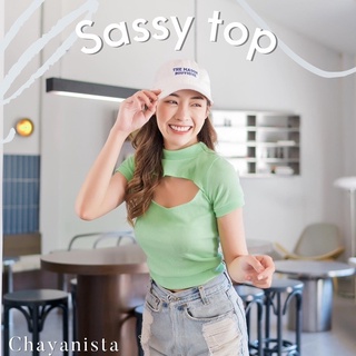 (Chayanista) Sassy crop top เสื้อครอปแขนสั้นเจาะคอเว้าผ้าร่อง