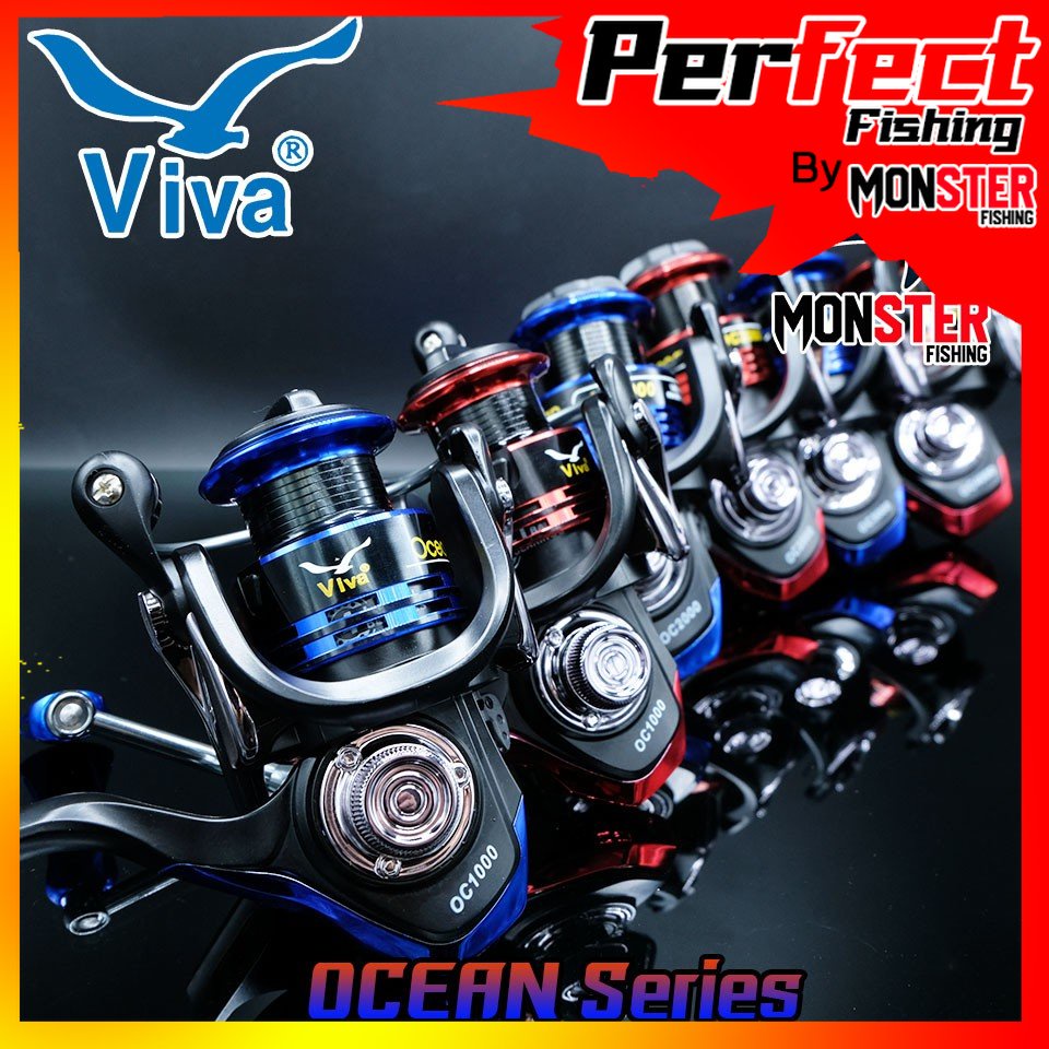 รอกตกปลา รอกสปินนิ่ง VIVA OCEAN OC1000/2000/3000/4000 มาพร้อมแขนแต่ง (BLACK BLUE/BLACK RED)