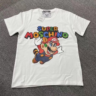 ❉ ! Moschoni เสื้อยืดแขนสั้น ลายการ์ตูนมาริโอ้ สีดํา และสีขาว สําหรับผู้ชายสามารถปรับแต่งได้