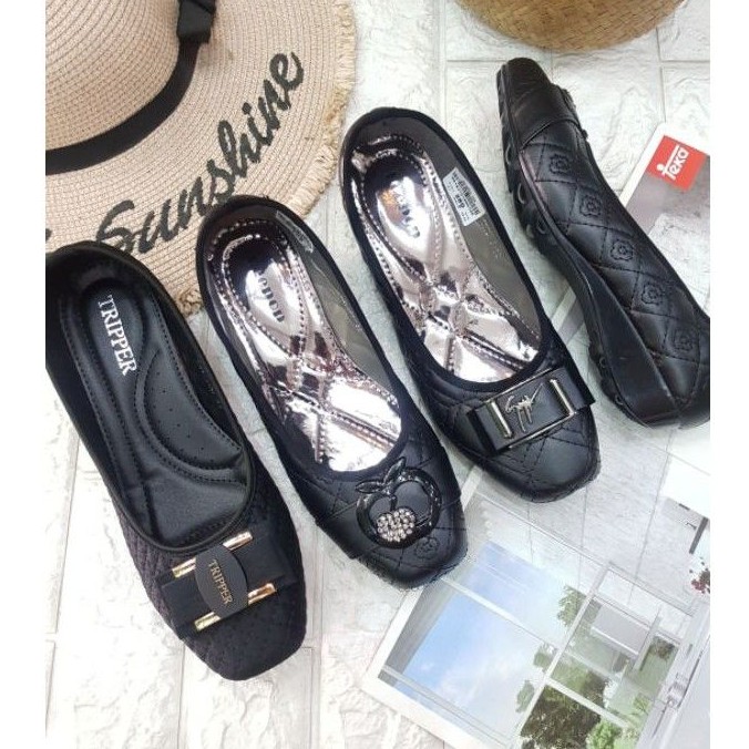 NFshoes 🔥คัทชูนิ่ม รองเท้าส้นเตี้ย คัทชูดำ ยี่ห้อ LEEPOP รองเท้าสวมพื้นนิ่ม ใส่สบาย ไซส์ 36-41