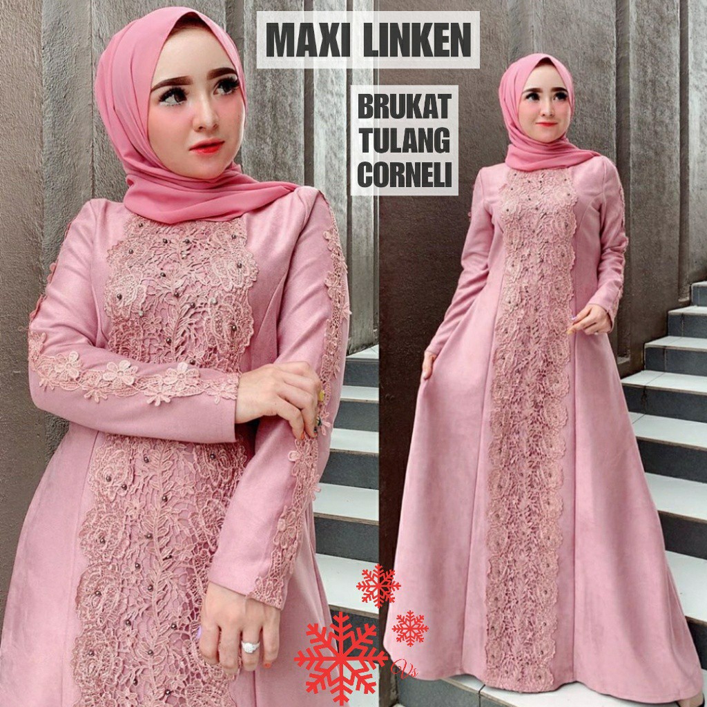 Linken Moscrepe มุสลิมผู้หญิง & 39;s ผู้ใหญ่วัยรุ่น Brukat Gamis ชุด - ไซส์ ML XL Jumbo