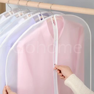 ถุงคลุมเสื้อผ้า ถุงใส่เสื้อผ้า ถุงใส่สูท กันฝุ่น แบบมีซิป สีขาวขุ่น
