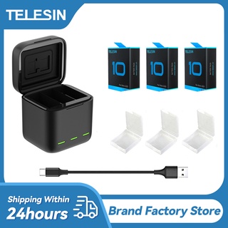 TELESIN แบตเตอรี่1750มิลลิแอมป์ชั่วโมงสำหรับ GoPro ฮีโร่9 10สีดำ3วิธีไฟ LED ชาร์จแบตเตอรี่ TF การ์ดจัดเก็บข้อมูลชาร์จอุป