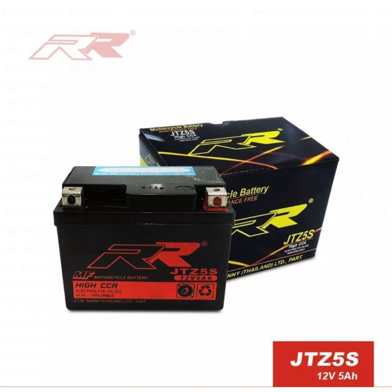 แบตเตอรี่รถมอเตอร์ไซค์  12v5ah  ยี่ห้อ RR รุ่น jtz5s