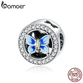 bamoer 925 Sterling Silver Colorful Butterfly CZ Charm Beads for Original Bracelet Silver 925 DIY Jewelry Accessories SCC1682