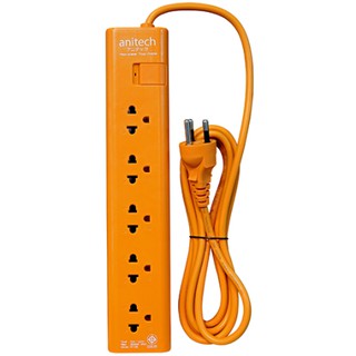 Anitech H1135-OR / H1135-WH 5 Socket 1 Switch Power Strip Orange / White