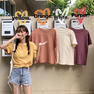 🍑 Rebecca korean tee เสื้อยืดคอกลม สีพาสเทล มี4สี เหลือง ส้มพีช เบจ ม่วง เนื้อผ้าคอตตอนผสมโพลีเอสเตอร์ 🌈