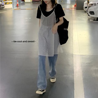 Xiaozhainv เวอร์ชั่นเกาหลีของเสื้อยืดผ้าฝ้ายใหม่ + เสื้อสลิงลูกไม้ด้านนอกที่กำหนดเอง (สั่งซื้อแยกต่างหาก)