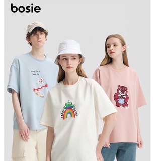 Bosie เสื้อยืด แขนสั้น พิมพ์ลาย แฟชั่นฤดูร้อน สําหรับผู้ชาย คู่รักยืด.สบาย.รัก