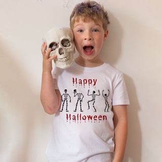 เสื้อยืด พิมพ์ลาย Happy Halloween Shir Boys Girls สีแคนดี้ สําหรับเด็กผู้ชาย และเด็กผู้หญิง