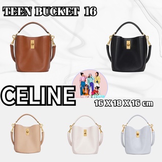 เซลีน Celine  TEEN BUCKET 16/หนังวัวเรียบ/กระเป๋าถัง/กระเป๋าผู้หญิง/กระเป๋าสะพายข้าง/กระเป๋าสะพาย/ล่าสุด