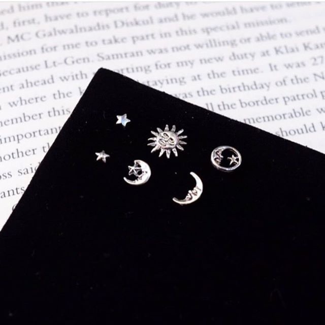 cchershop : silver925 ต่างหูลายดาว ลายพระจันทร์ ลายพระอาทิตย์ ต่างหูแบบเสียบเงินแท้ ต่างหูท้องฟ้า