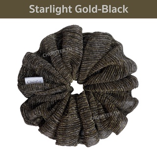 สี Gold-Black รุ่นสตาร์ไลท์ (ไซส์ XXL 18-20ซม.) ผ้าย่นมีกากเพชร ยางรัดผมแฟชั่น ยางมัดผม ยางรัดผมโดนัท Scrunchie Big size