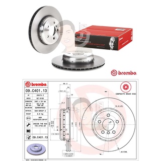 09 C401 13 จานเบรค ล้อ R (ยี่ห้อ BREMBO) รุ่น HC UV Com BMW ซีรี่ส์ 3 F30, ซีรี่ส์ 4 F32 ปี2011-&gt;