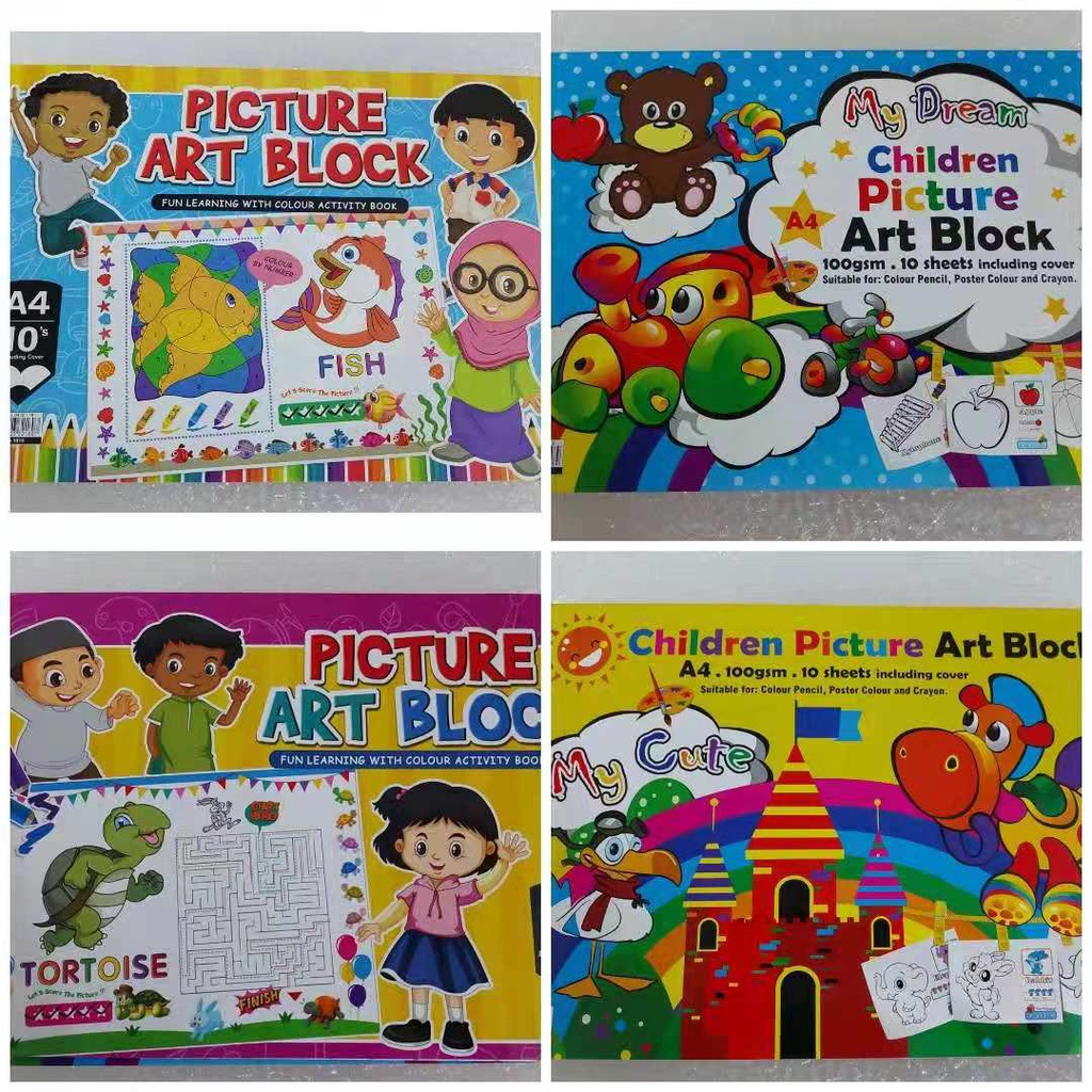 1Set4Book CHILDREN PICTURE ART BLOCK A4 ขนาด COLOURING BOOKS