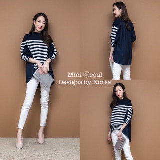 MN570🌹Stripe Knit Blouse เสื้อคอกลมผ้าไหม