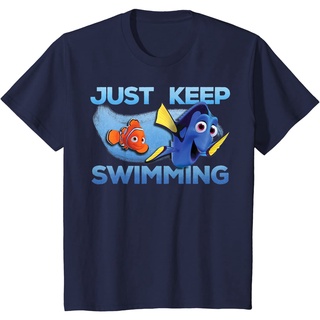 เสื้อยืดผ้าฝ้ายพรีเมี่ยม เสื้อยืด พิมพ์ลาย Disney Pixar Finding Dory Just Swimming With Nemo