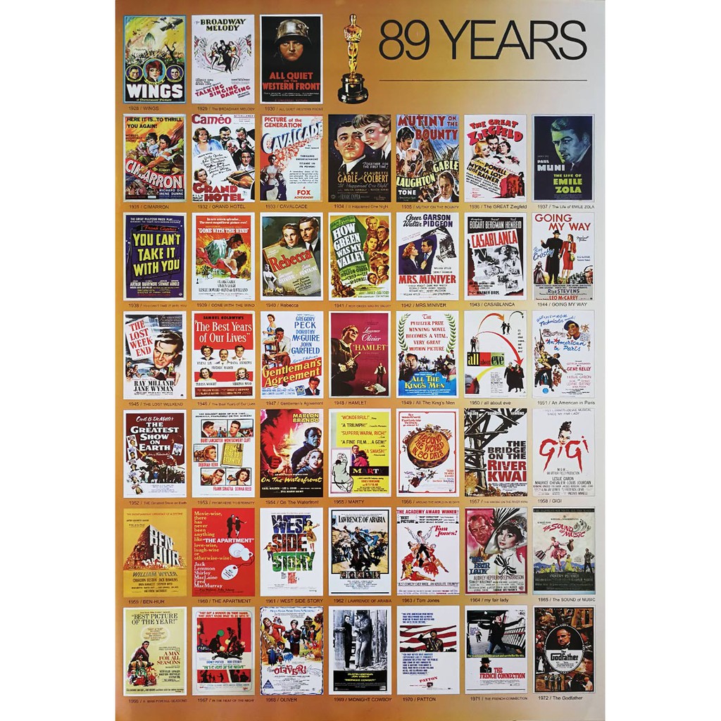 โปสเตอร์ หนัง ออสก้า OSCAR (1928-72) POSTER 24”x35” Inch Academy Awards Best Films 45 Movie Motion P