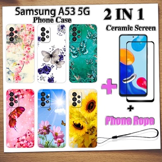 2 IN 1 เคสโทรศัพท์ Samsung A53 5G พร้อมกระจกนิรภัยกันรอยหน้าจอเซรามิค ฟิล์มโค้ง ผีเสื้อ