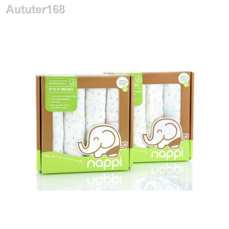 จัดส่งที่รวดเร็ว❉ผ้าอ้อมสาลูใยไผ่-ลายจุด Nappi ขนาด 27*27 นิ้ว จำนวน 4 ผืน เนื้อผ้านุ่ม ระบายอากาศได