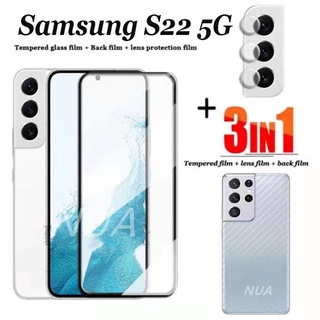 3in1 Samsung S22 / S22Plus ฟิล์มเลนส์กล้อง + ฟิล์มกระจกเต็มจอ+ ฟิล์มหลัง ฟิล์มกันกระแทกขอบดำ