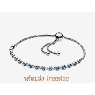 Pandora​ Silver​ Sliding​ bracelet**ข้อมือรูดเพชรสลับน้ำเงิน