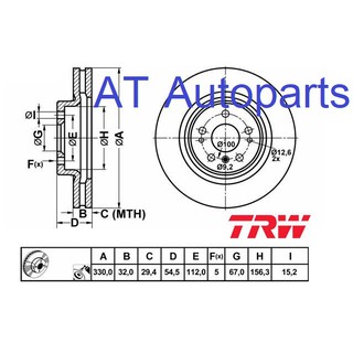 จานเบรค หน้า Benz W163 ML320 2005-2010 DF4471S TRW ราคาต่อใบ