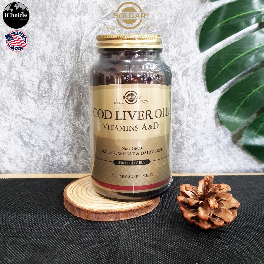 น้ำมันตับปลา Solgar® Cod Liver Oil, Vitamins A & D, 250 Softgels