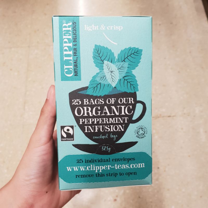 Work From Home PROMOTION ส่งฟรีใบชาดำอบแห้งออแกนิก กลิ่นเปปเปอร์มิ้นท์ Clipper Organic Infusion Peppermint Tea 37.5g.  เก็บเงินปลายทาง