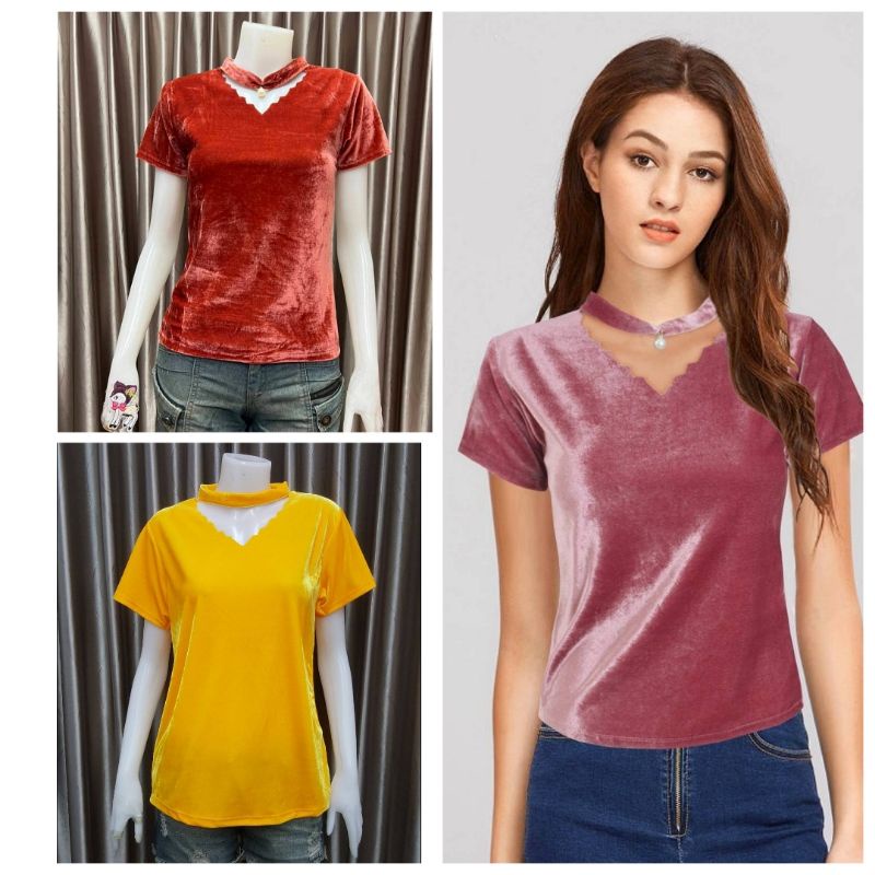 เสื้อกํามะหยี่แฟชั่นคอโชคเกอร์.ไซร์S-L