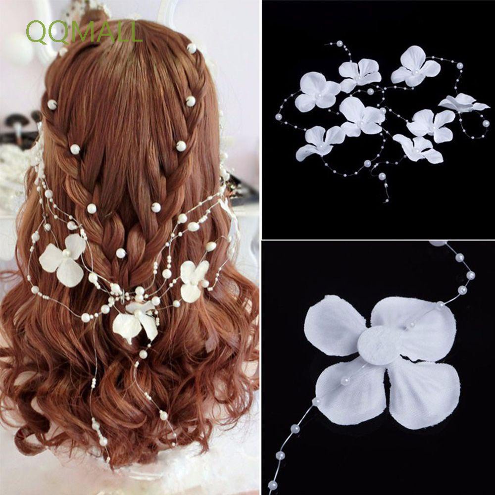 Qqmall เครื่องประดับผมผ้าโพกศีรษะประดับมุกดอกไม้หลากสีสําหรับเจ้าสาว